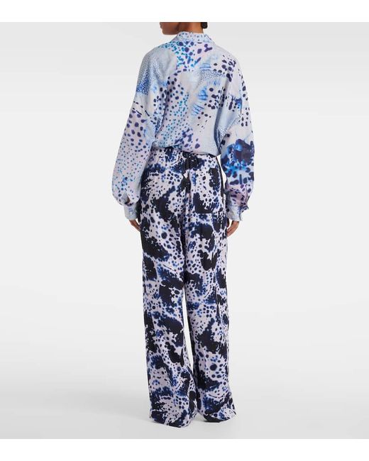 Pantaloni A Gamba Larga E Vita Alta di Dries Van Noten in Blue