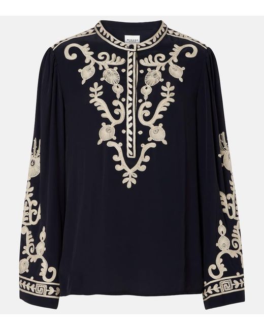 Isabel Marant Blue Bestickte Bluse Falonne Aus Crepe