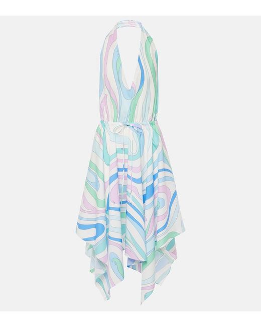 Emilio Pucci Blue Marmo Halterneck Cotton Minidress