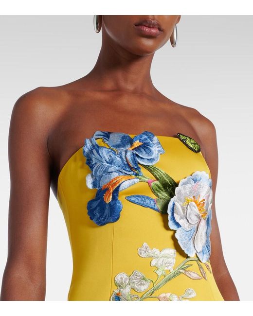 LEO LIN Yellow Rayna Floral-Applique Bustier Dress