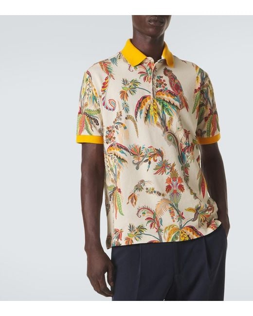 Etro Metallic Printed Cotton Pique Polo Shirt for men