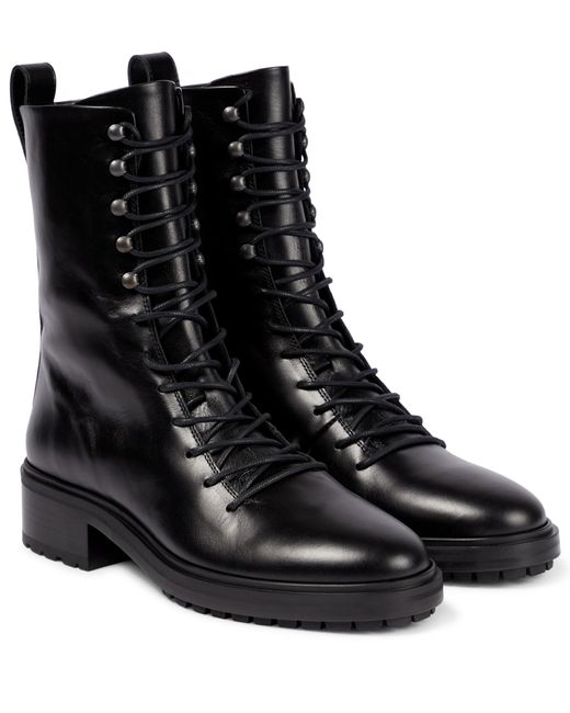 Aeyde Isabel Leather Combat Boots in Black | Lyst