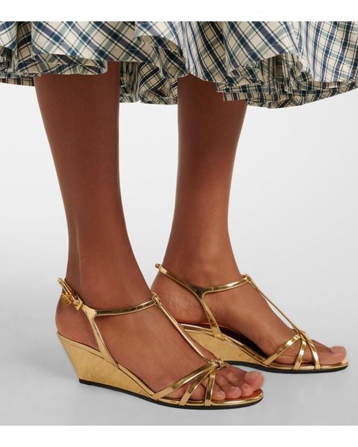 Prada Metallic Leather Wedge Sandals