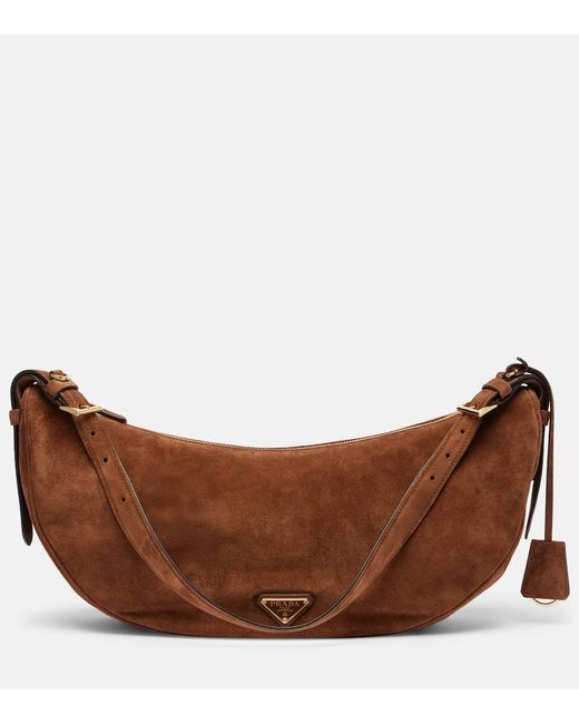 Prada Brown Demi-Lune Large Suede Shoulder Bag