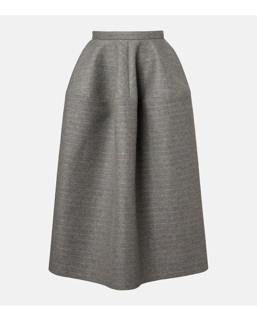 Erdem Gray Striped Wool And Mohair Flannel Midi Skirt
