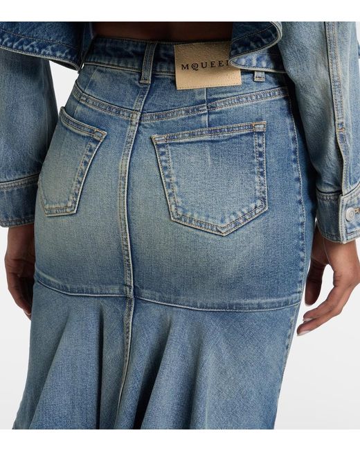 Falda Midi De Denim Alexander McQueen de color Blue