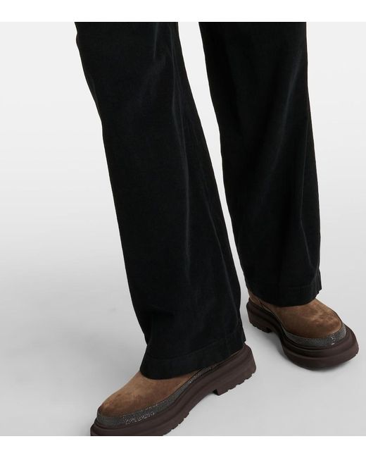 Brunello Cucinelli Black Cotton-Blend Velvet Straight Pants