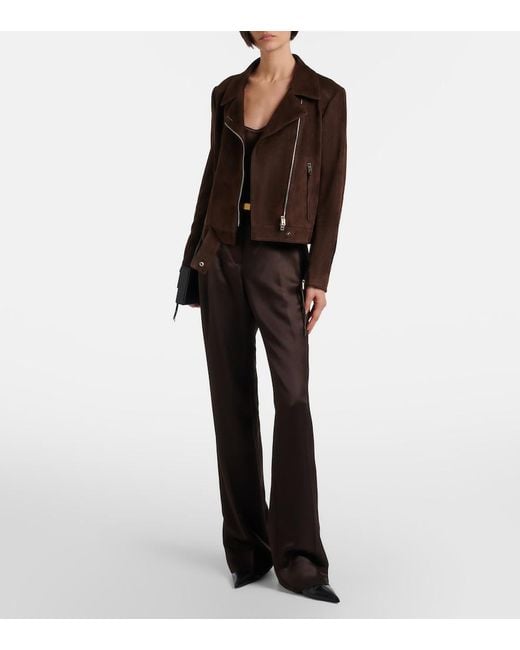 Tom Ford Black Pleated Silk Straight Pants