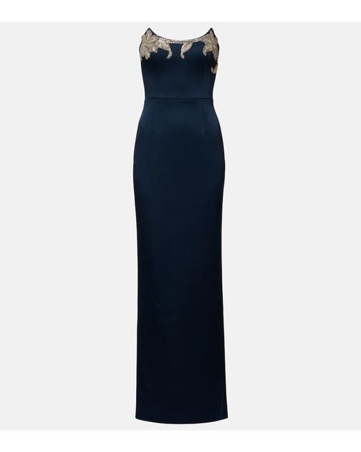 Rebecca Vallance Blue Lessa Embellished Satin Bustier Gown