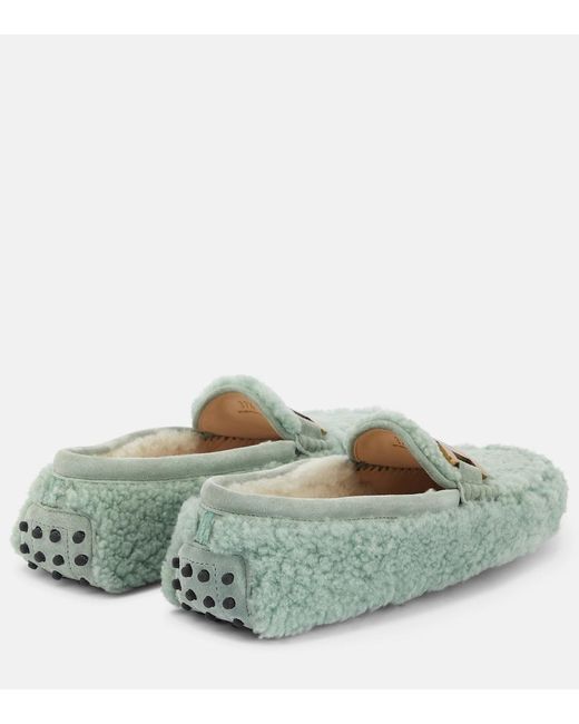 Tod's Green Gommino Shearling Loafers