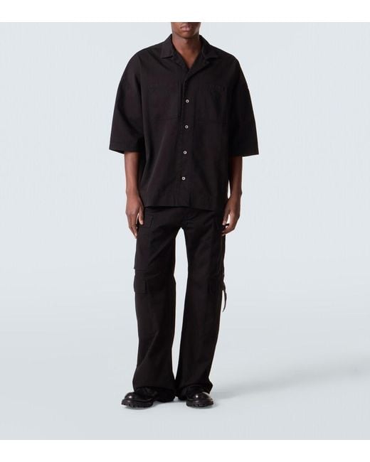 Rick Owens Black Magnum Tommy Oversized Cotton Twill Shirt for men