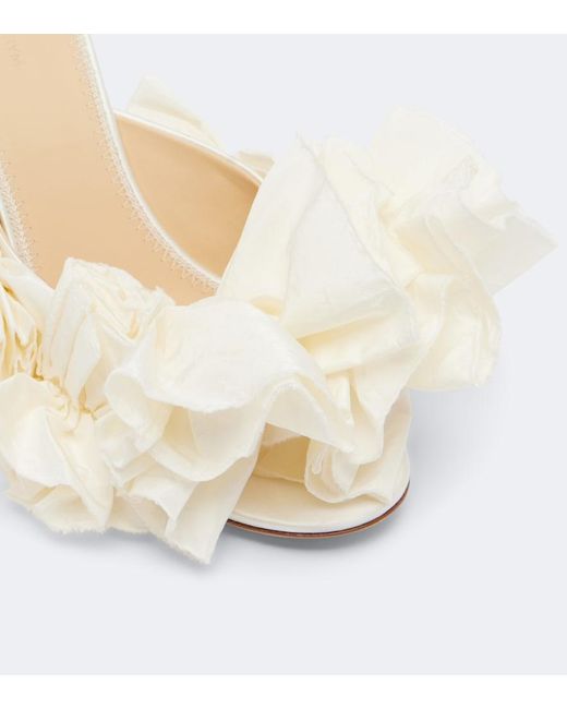 Magda Butrym Natural Floral-Applique Satin Mules