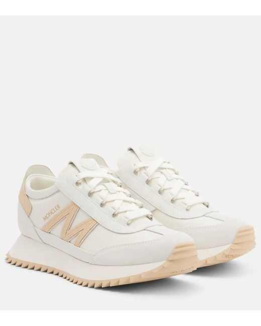 Moncler White Pacey2 Suede-Trimmed Sneakers