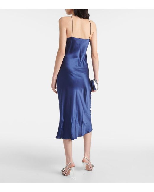 Rodarte Blue Floral-Applique Silk Midi Dress