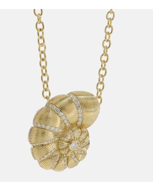 Sydney Evan Metallic Halskette Fluted Nautilus Shell aus 14kt Gelbgold mit Diamanten