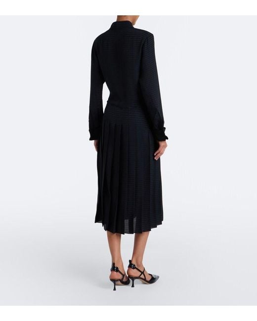 Fendi Black Chevron Jacquard Pleated Silk Midi Dress