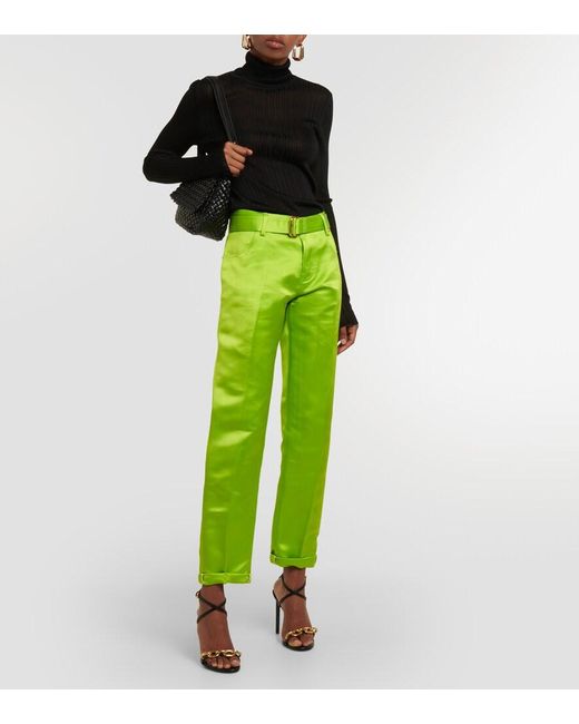 Tom Ford Green Cuffed Silk Straight Pants