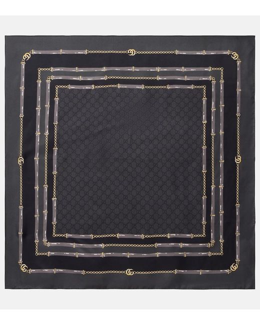 Panuelo De Sarga De Seda Con Gg Gucci de color Black