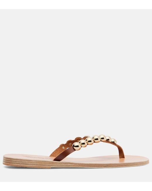 Ancient Greek Sandals Pink Endoxi Studded Leather Thong Sandals