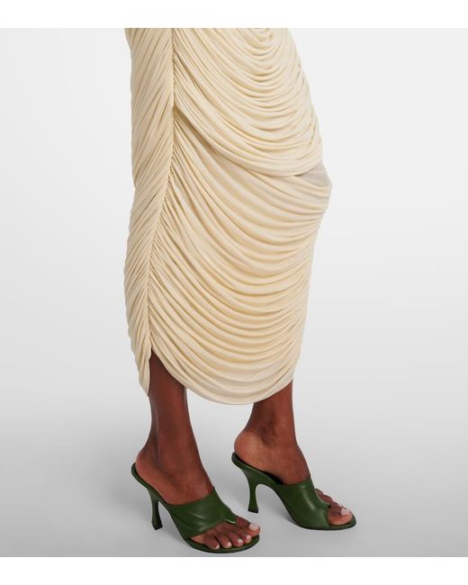 Magda Butrym Natural Floral-Applique Draped Ruched Gown