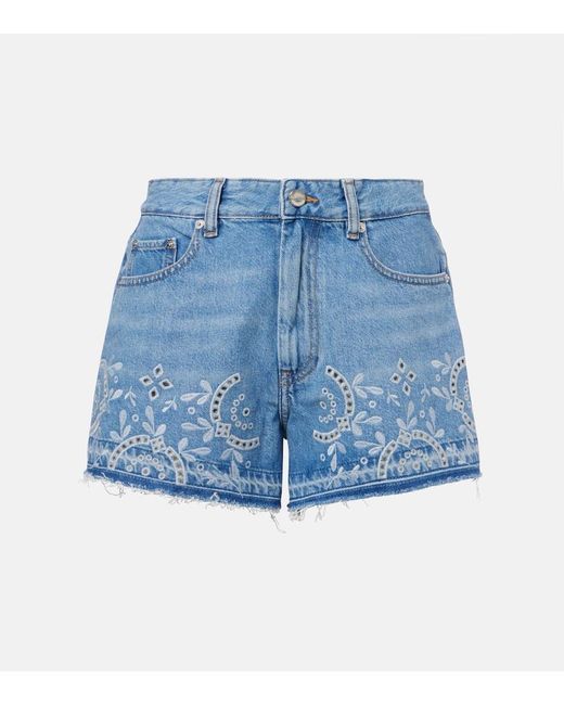 Ganni Blue Broderie Anglaise Denim Shorts