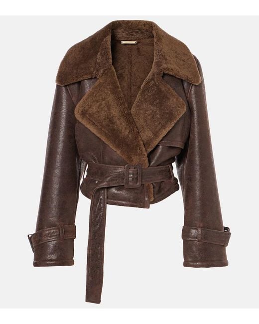Nour Hammour Brown Hatti Shearling-Trimmed Leather Jacket