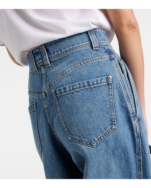 Brunello Cucinelli Blue Pleated High-Rise Wide-Leg Jeans