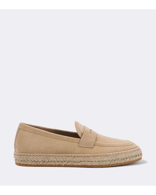 Giorgio Armani Natural Jute-Trimmed Suede Penny Loafers for men