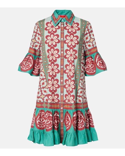 LaDoubleJ Red Choux Printed Cotton Poplin Shirt Dress