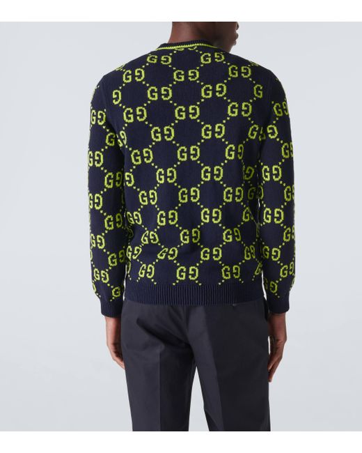 Pull GG en jacquard de coton melange Gucci pour homme en coloris Green