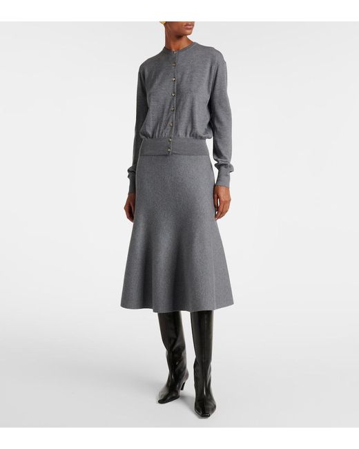 Khaite Gray Odil Knitted Wool-Blend Midi Skirt