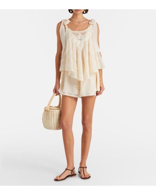 Zimmermann Natural Awaken Lace-Trimmed Cotton And Silk Top