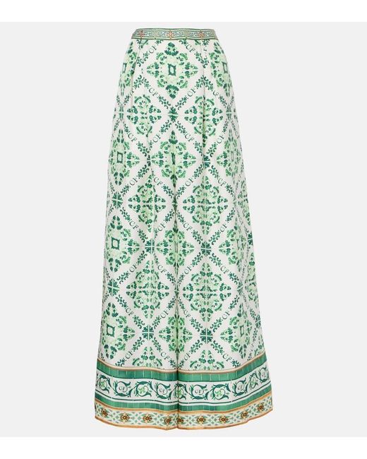 Pantalon Ample Imprime En Soie Camilla en coloris Green