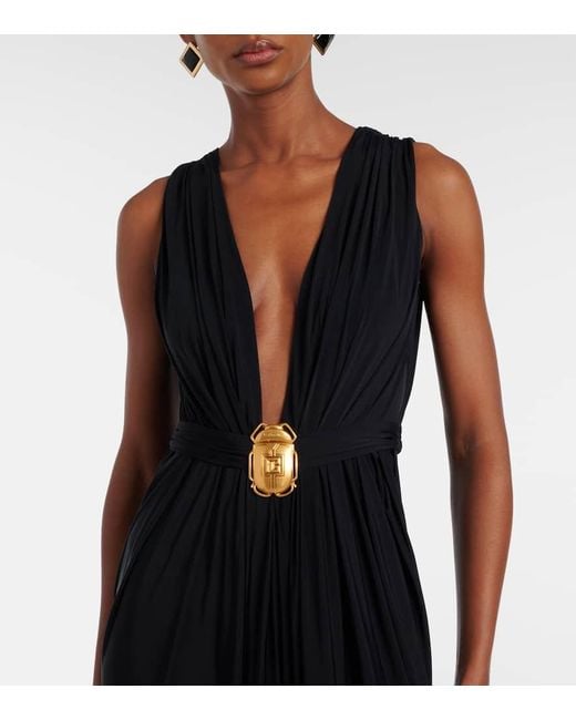 Balmain Black Embellished Jersey Maxi Dress