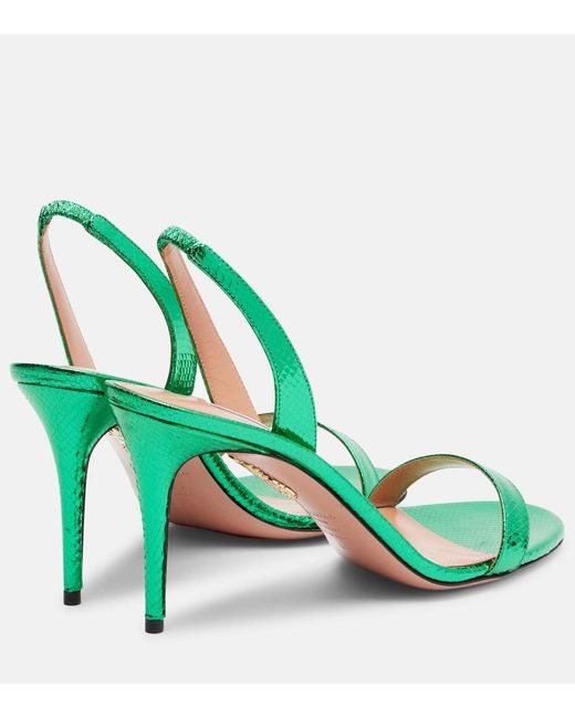 Aquazzura Green So Nude 85 Metallic Snake-Effect Leather Slingback Sandals