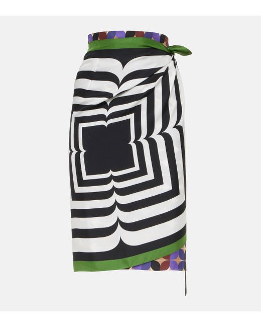 Dries Van Noten Green Printed Silk Wrap Skirt