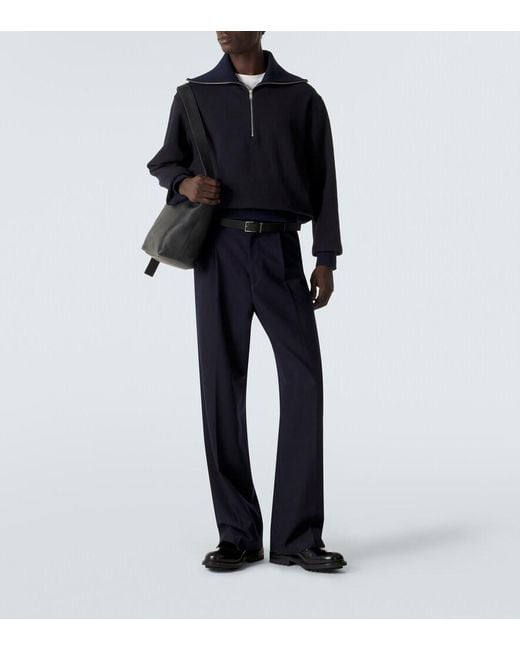 Jil Sander Blue Cotton Half-Zip Sweatshirt for men