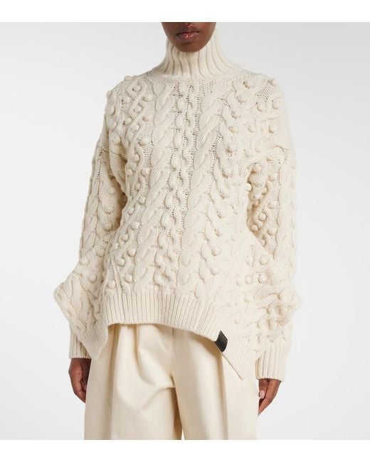 Stella McCartney Natural Cable-Knit Draped Wool Turtleneck Sweater