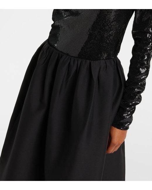 Totême Black Gathered Wool And Silk Midi Skirt