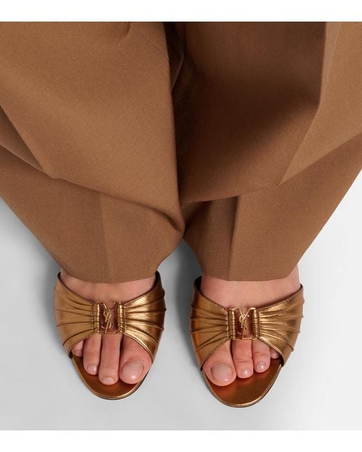 Saint Laurent Brown Babylone Metallic Leather Slides
