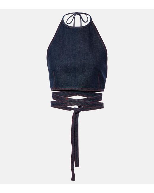 Alaïa Blue Halterneck Denim Crop Top