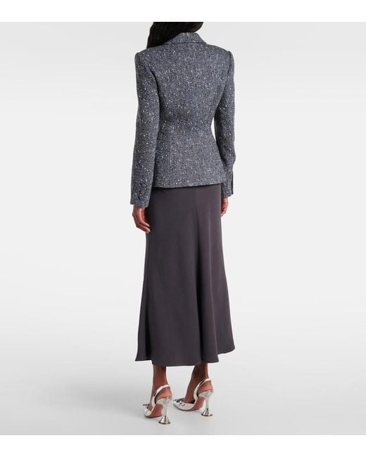 Self-Portrait Blue Boucle And Crepe Midi Dress
