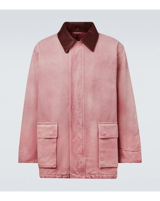 Auralee Pink Leather-Trimmed Cotton Blouson Jacket for men