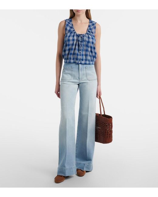 Doen Blue Theo Checked Cotton Top