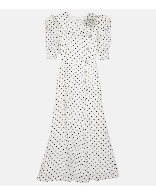 Alessandra Rich White Polka-dot Silk Organza Midi Dress
