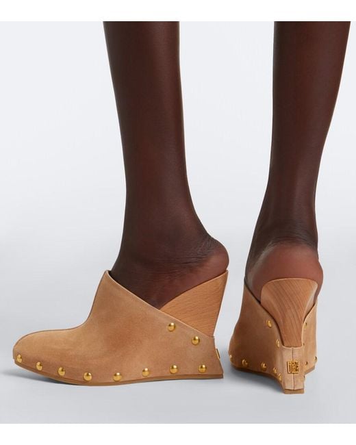 Balmain Natural Suede Wedge Clogs