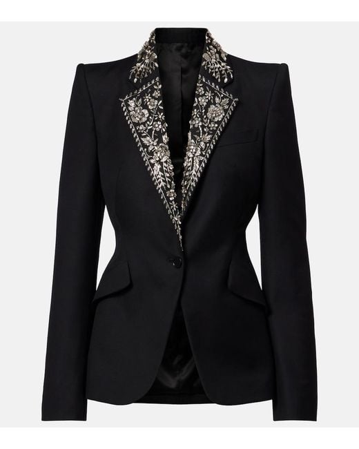 McQueen Black Embellished Single-Breasted Blazer