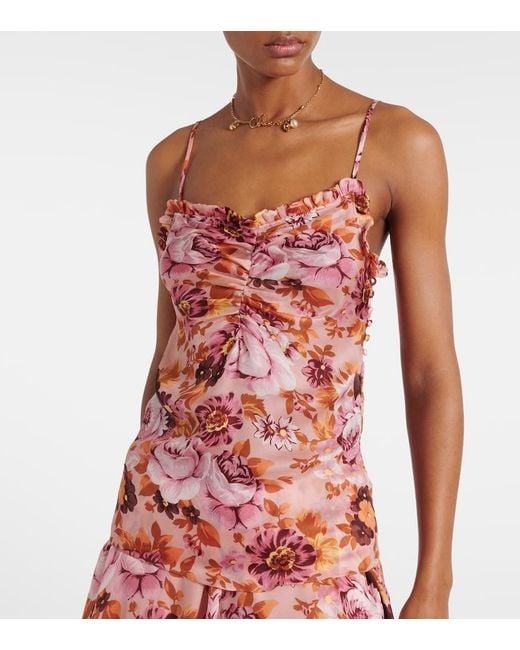 Chloé Red Ruched Floral Silk Camisole