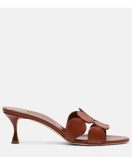 Manolo Blahnik Brown Haribalmu 50 Leather Mules