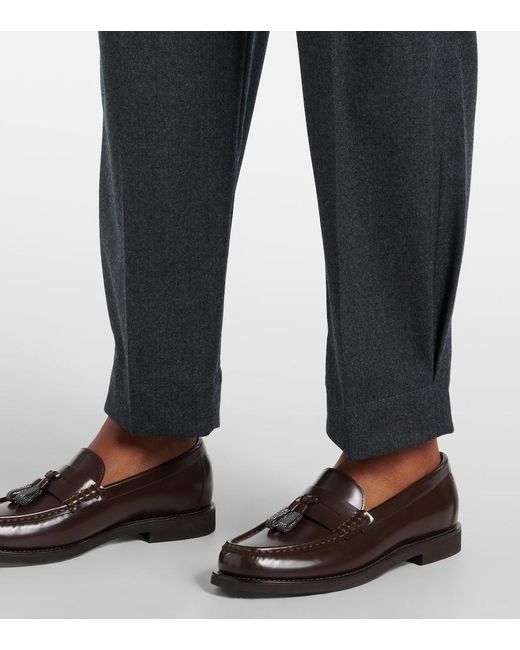 Brunello Cucinelli Gray Baggy Sartorial High-Rise Wool Straight Pants